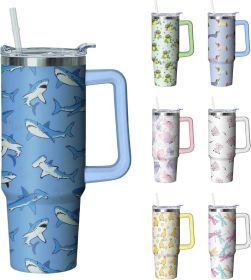 30 oz Shark Tumbler with Handle and Straw, Insulated Stainless Steel Cup with Lid, Travel Coffee Mug Water Bottle, Gifts for Woman