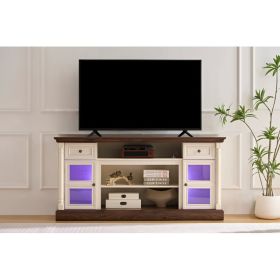 Farmhouse Fireplace TV Stand With Roman Column Styling, Up To 80-inch TV, 70-inch Modern Tall Entertainment Center With LED Lights, Living Room M (Option: Walnut White)