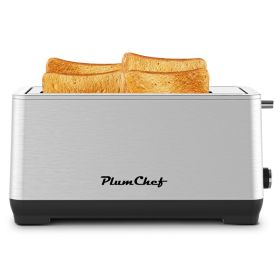4-Slice Toaster, Extra Wide Long Slot Toaster, 6 Settings, Bagel, Defrost, Reheat, Removable Crumb Tray, Upgraded Stainless Steel, Silver, Amazon (Option: StainlessKRT6031S)